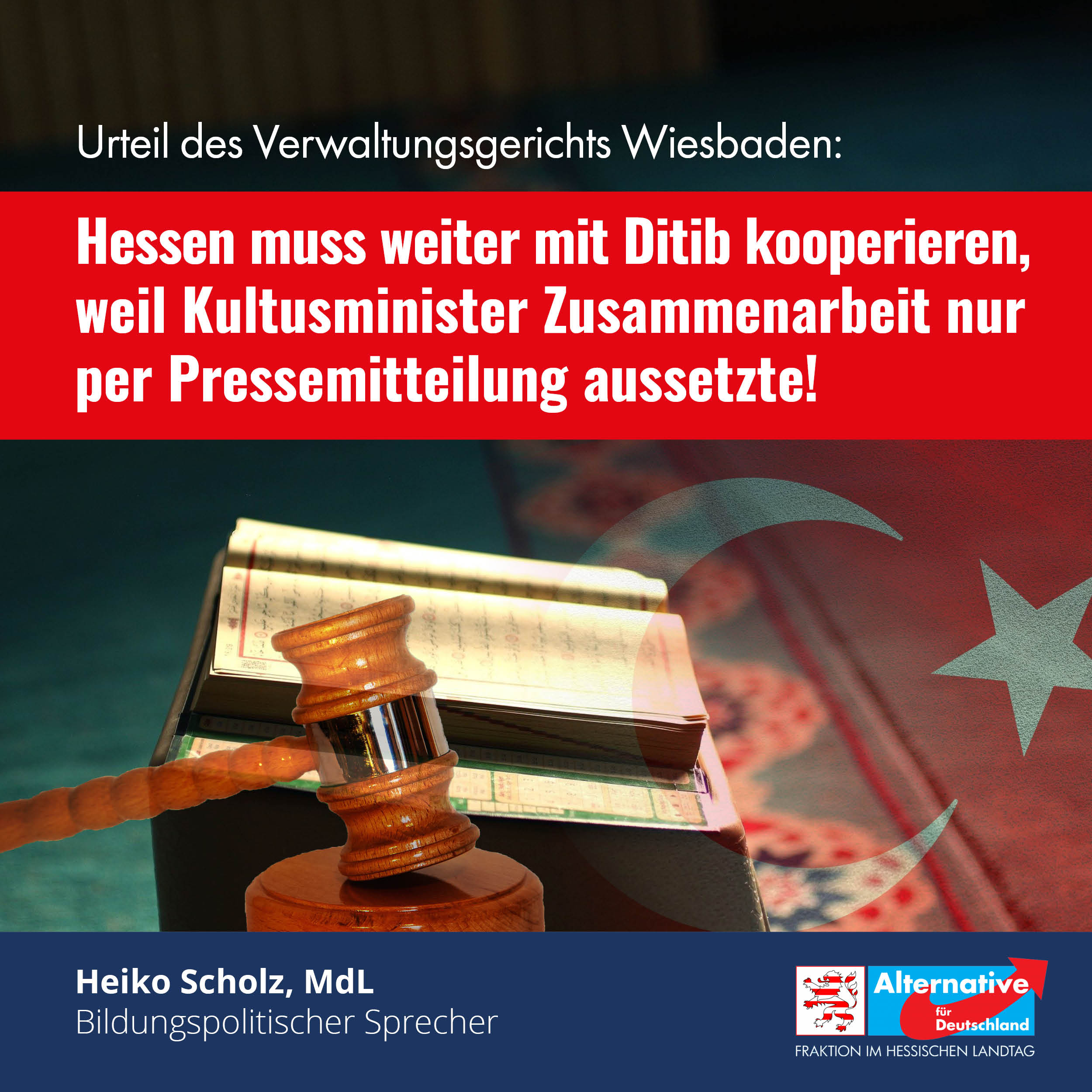 Du betrachtest gerade Verwaltungsgericht Wiesbaden: Hessen muss weiter mit Ditib kooperieren!