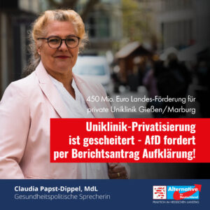 Read more about the article Berichtsantrag: AfD fordert Aufklärung der gescheiterten UKGM-Privatisierung