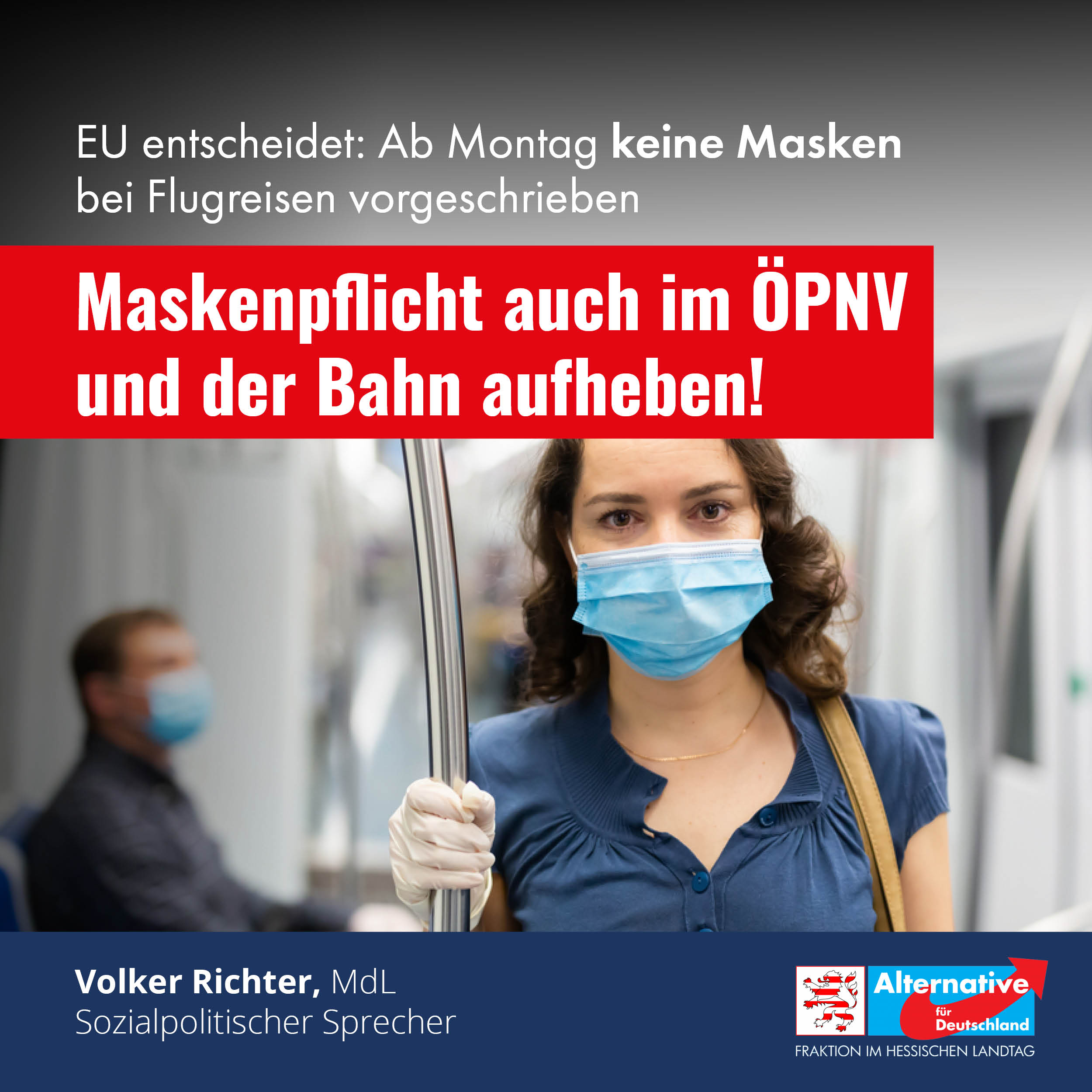 Read more about the article Maskenpflicht auch im ÖPNV und der Bahn aufheben