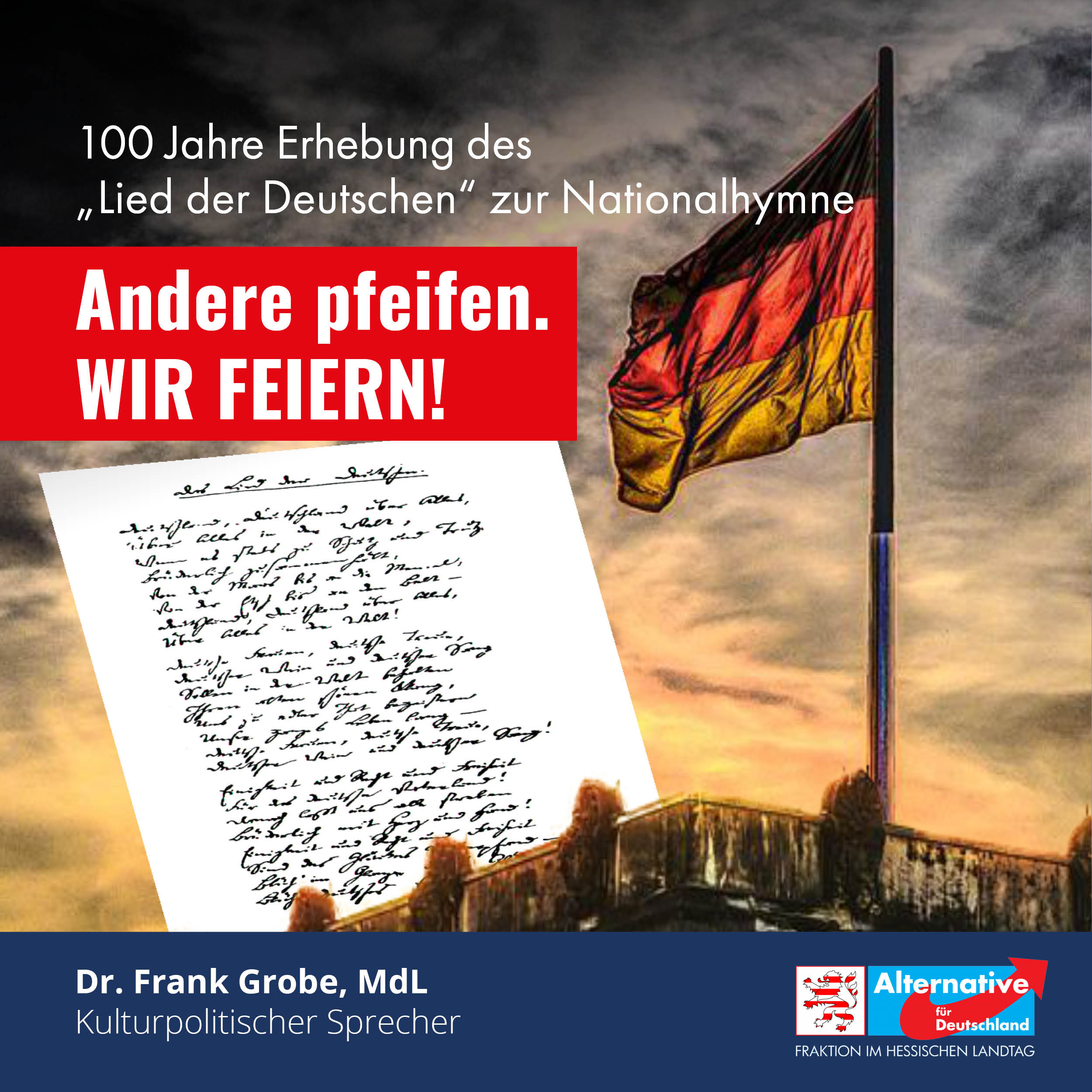Read more about the article 100. Jahrestag Erhebung des „Lied der Deutschen“ zur Nationalhymne
