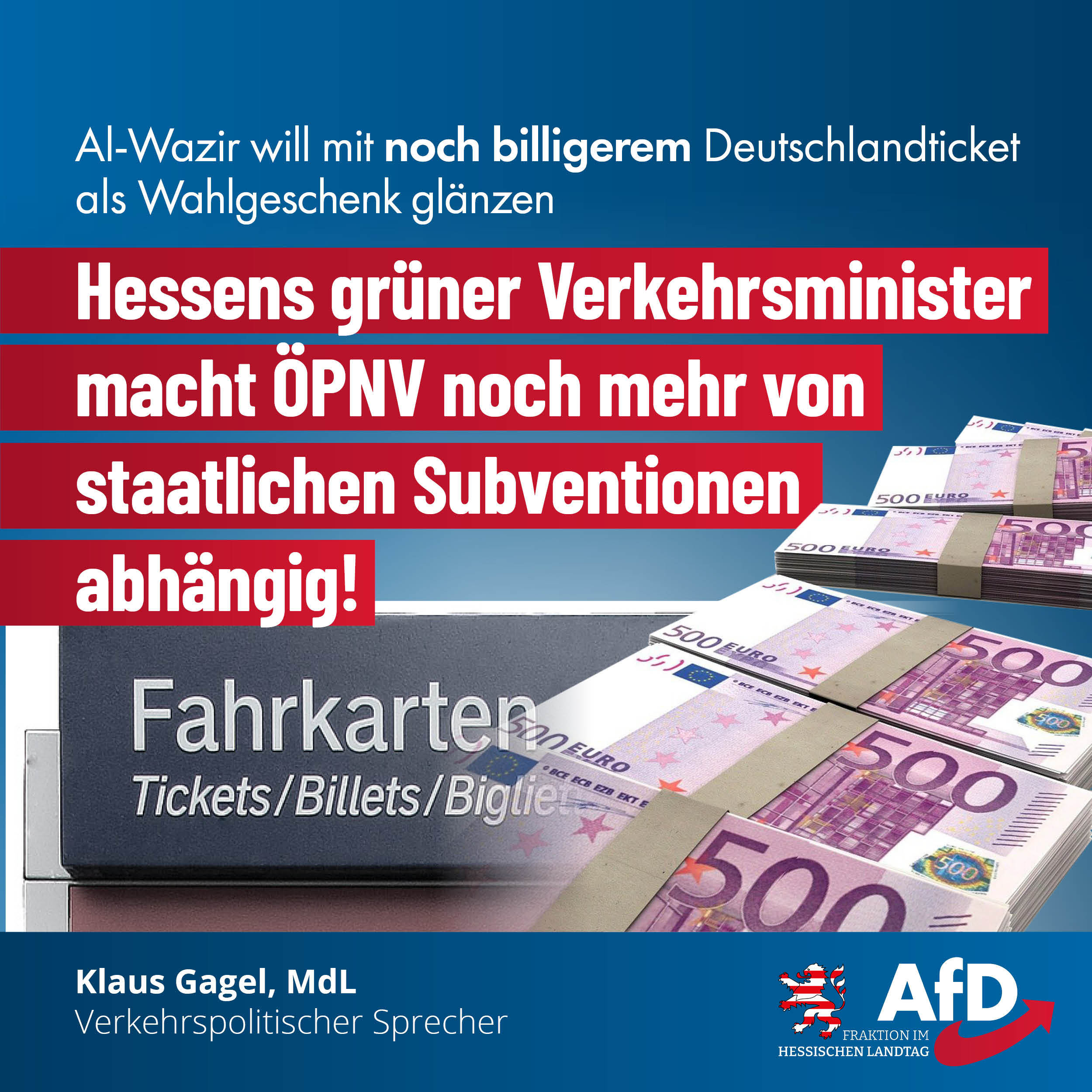 Read more about the article Al-Wazir will mit noch billigerem Deutschlandticket als Wahlgeschenk glänzen