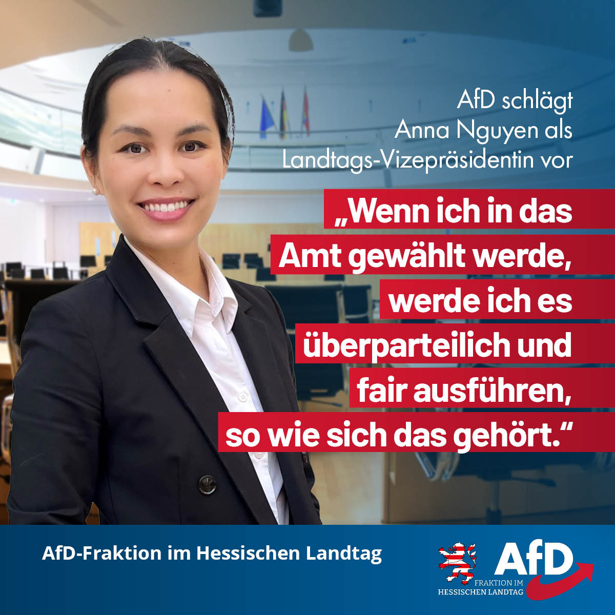 You are currently viewing AfD-Fraktion im Hessischen Landtag AfD schlägt Anna Nguyen als Vizepräsidentin vor