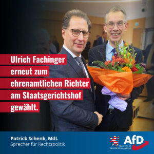 Read more about the article Ulrich Fachinger erneut zum ehrenamtlichen Richter am Staatsgerichtshof gewählt