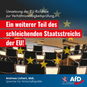 Mehr über den Artikel erfahren Umsetzung der EU-Richtlinie zur Verhältnismäßigkeitsprüfung – Ein weiterer Teil des schleichenden Staatsstreichs der EU!