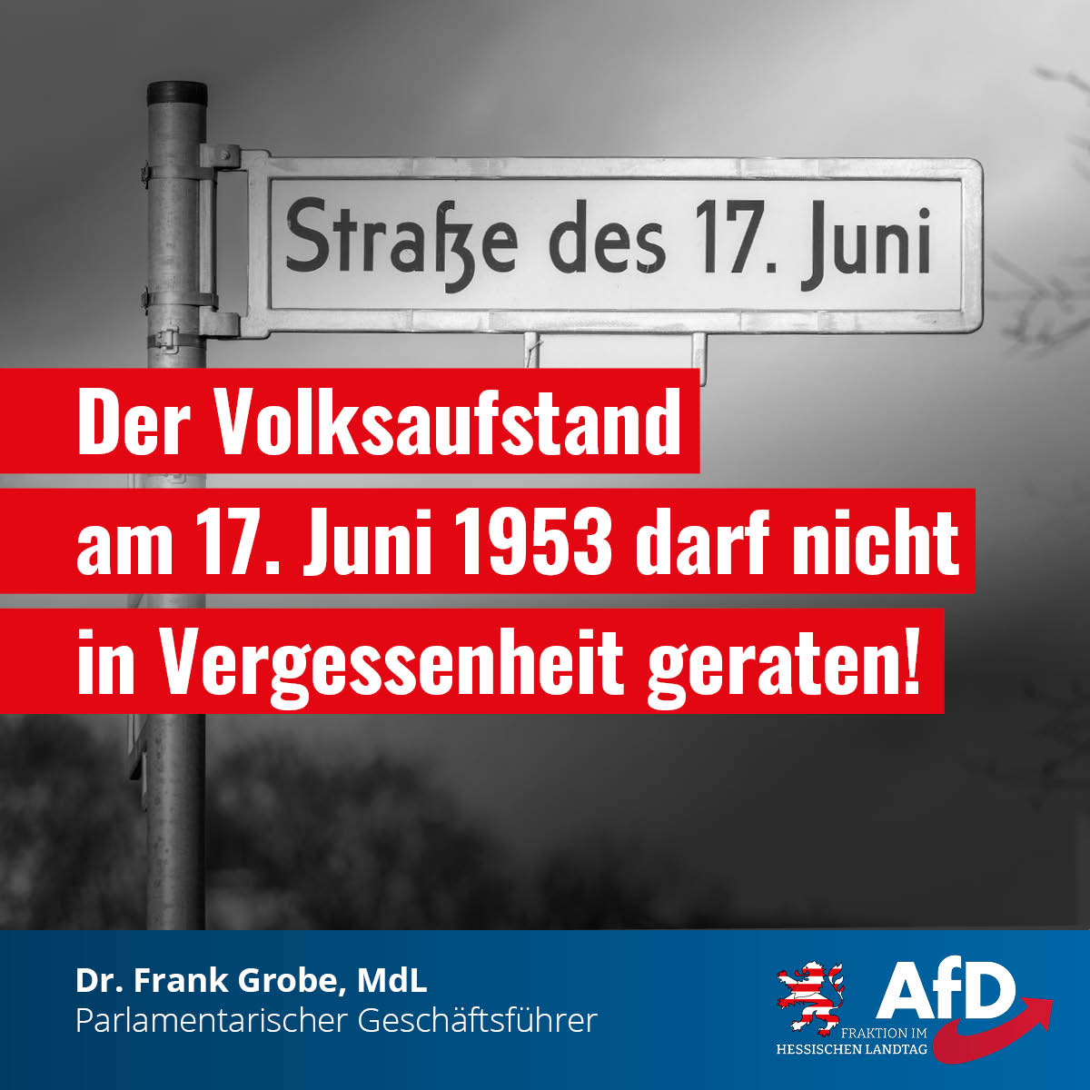 Mehr über den Artikel erfahren Der Volksaufstand in der DDR sollte wieder stärker im öffentlichen Bewusstsein verankert und in den Schulen jährlich ein Aktionstag zum Gedenken eingeführt werden.