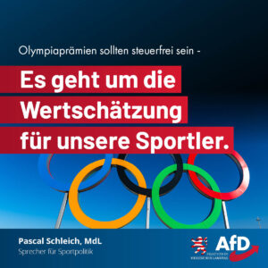 Mehr über den Artikel erfahren Olympiaprämien sollten steuerfrei sein – Es geht um die Wertschätzung für unsere Sportler