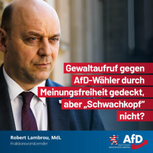 Mehr über den Artikel erfahren Gewaltaufruf gegen AfD-Wähler durch Meinungsfreiheit gedeckt, aber „Schwachkopf“ nicht?