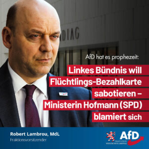 Mehr über den Artikel erfahren AfD hat es prophezeit: Linkes Bündnis will Flüchtlings-Bezahlkarte sabotieren – Ministerin Hofmann (SPD) blamiert sich