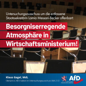 Mehr über den Artikel erfahren Untersuchungsausschuss um die entlassene Staatssekretärin Lamia Messari-Becker offenbart: Besorgniserregende Atmosphäre in Wirtschaftsministerium!