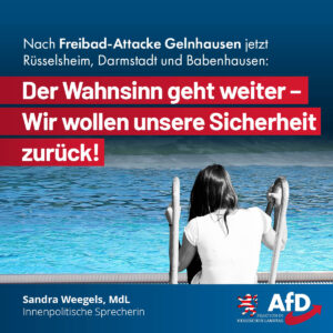 Mehr über den Artikel erfahren Nach Freibad-Attacke Gelnhausen jetzt Rüsselsheim, Darmstadt und Babenhausen: Der Wahnsinn geht weiter – Wir wollen unsere Sicherheit zurück!