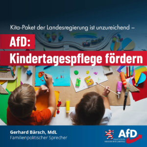 Mehr über den Artikel erfahren Kita-Paket der Landesregierung ist unzureichend – AfD: Kindertagespflege fördern